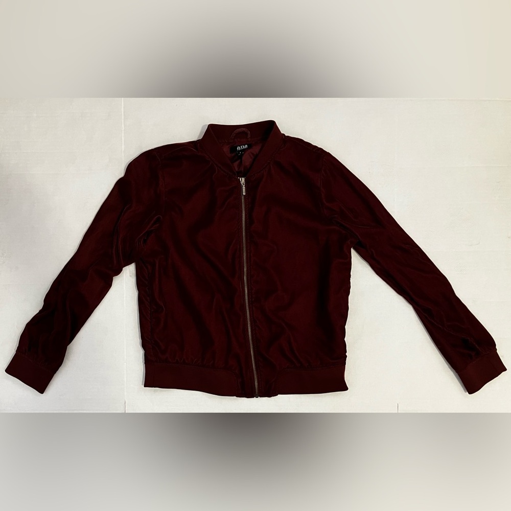 a.n.a Burgundy Velour Bomber Jacket-Large - Picture 3 of 11